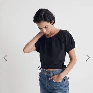 NWT Madewell Black Embroidered Poplin Puff-Sleeve Cutout‎ Crop Top Size XL